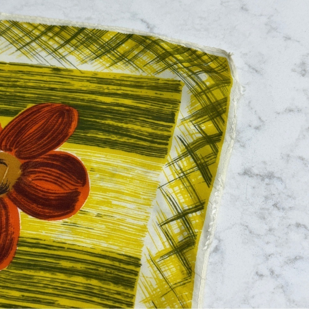 Vintage Floral Geometric Pattern Square Scarf Yellow MCM - Picture 8 of 8